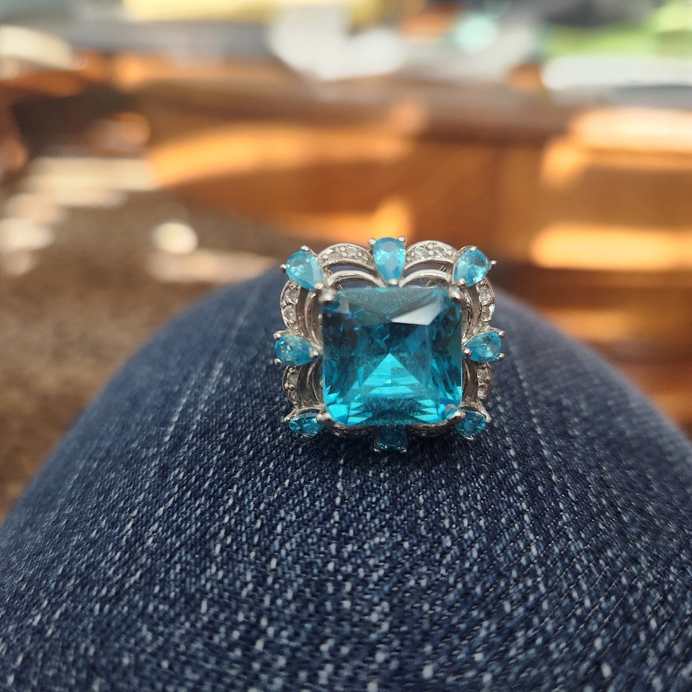 Aquamarine Ring, Sterling Silver Ring for Women, Boho Ring with Stone Blue Gemst - Picture 7 of 7